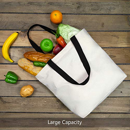 TOPDesign 2-Pack Canvas Tote Bags with Magnetic Snap, Reusable Grocery Shopping Bags, DIY Your Creative Designs - color: Natural / Black