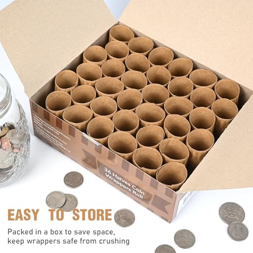 LLIKED 36 PCS Preformed Coin Wrappers Rolls-Halves, Brown - size: 36 Halves Coin Rolls