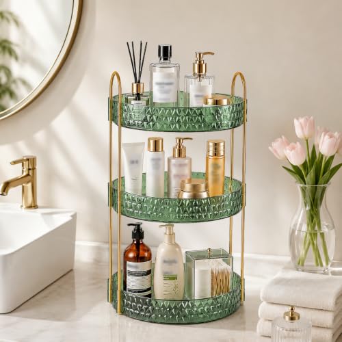 Large Capacity Rotating Makeup Organizer Perfume Stand Holder, 3 Tier Green - color: Green, size: 3 Tier (Standard)
