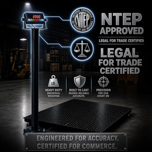 Industrial Floor Scale, 48"x48" (4'x4'), 5000 lb x 1 lb, Heavy Duty Pallet Warehouse Scale with NTEP Approved Digital Indicator for Business & Postal Weighing