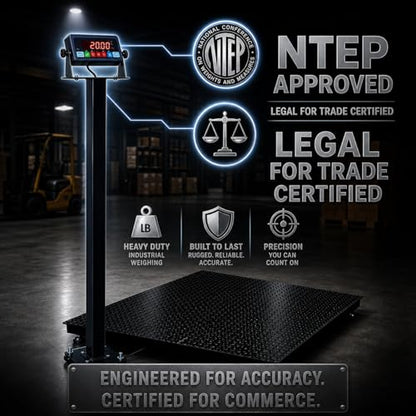 Industrial Floor Scale, 48"x48" (4'x4'), 5000 lb x 1 lb, Heavy Duty Pallet Warehouse Scale with NTEP Approved Digital Indicator for Business & Postal Weighing