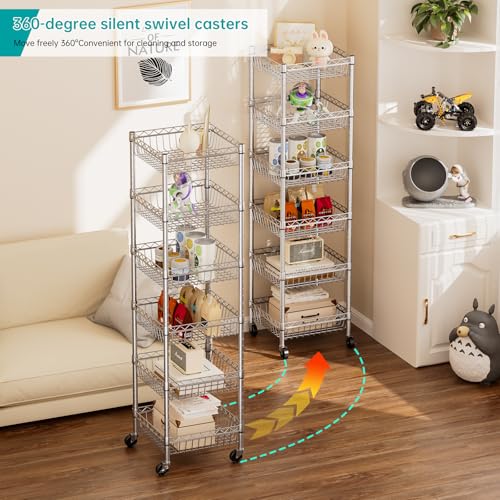 SINGAYE 6 Tier Shelf Wire Shelving Adjustable Storage Shelves Basket Rack - color: Silver, size: 6-Tier[13.5"Dx13.5"Wx63"H]