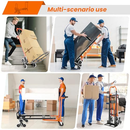 4-in-1 Stair Climbing Cart/Hand TruckDolly,Convertible Platform Cart Orange - color: Orange-1