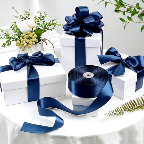 Dark Blue Ribbon 1-1/2 Inch x 100 Yards, Satin Ribbon - color: Dark Blue