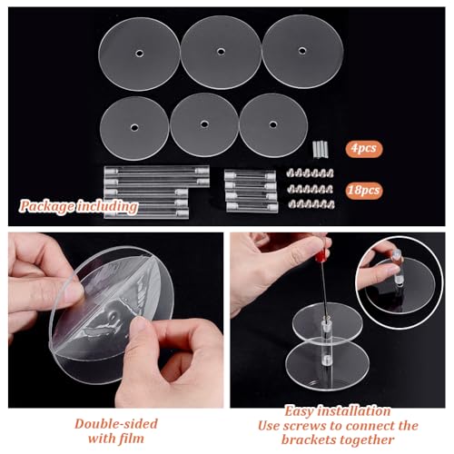 PH PandaHall 3pcs Combat Risers for Flying Miniatures 2.5 inch 3 inch Clear Round Acrylic Display Stand Adjustable Height Multi-Tiered Raised Platforms fpr Display Tabletop Board Game Cake