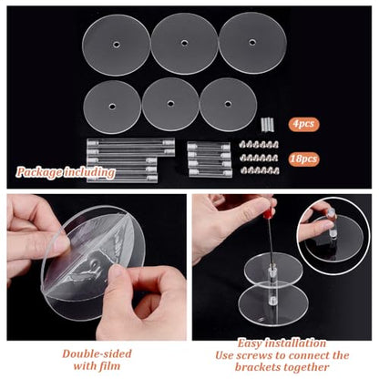 PH PandaHall 3pcs Combat Risers for Flying Miniatures 2.5 inch 3 inch Clear Round Acrylic Display Stand Adjustable Height Multi-Tiered Raised Platforms fpr Display Tabletop Board Game Cake