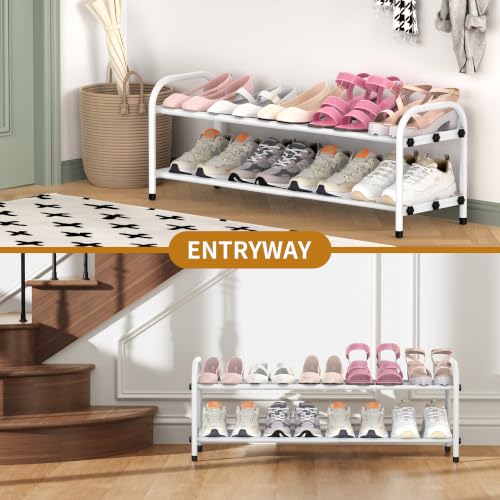 Hleelomi 2-Tier Metal Expandable Shoe Rack for Closet and Entryway, White - color: White, size: 2-Tier