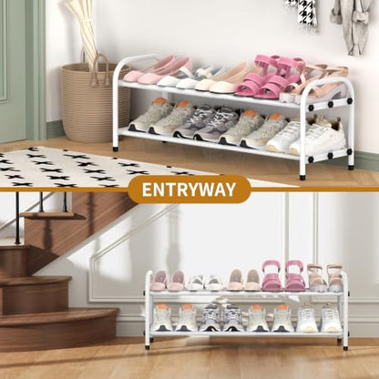 Hleelomi 2-Tier Metal Expandable Shoe Rack for Closet and Entryway, White - color: White, size: 2-Tier
