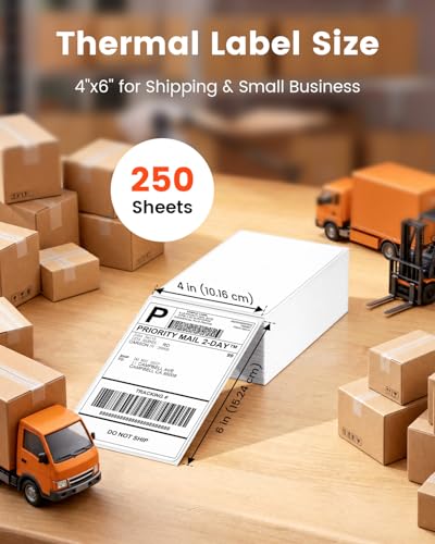 Phomemo 4x6 Thermal Shipping Label, Commercial Grade, 250 Sheets/Stack - color: White-250