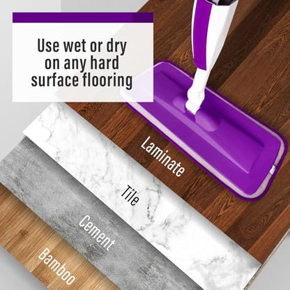 Wet Spray Mop for Floor Cleaning with 14 oz Bottle & 3 Microfiber Pads - color: 01-purple
