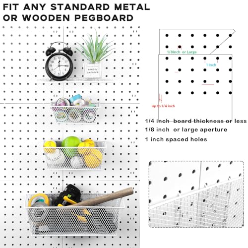 Sieral 6 Pieces Pegboard Baskets Wall Mount Wire Peg Board Baskets, White - color: White