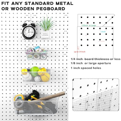 Sieral 6 Pieces Pegboard Baskets Wall Mount Wire Peg Board Baskets, White - color: White