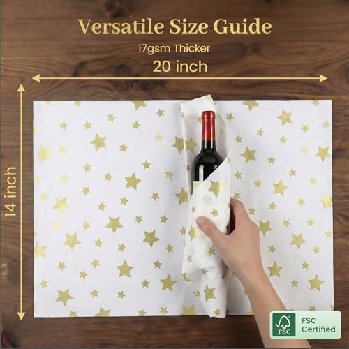 Koogel White and Gold Tissue Paper 100 Sheets, 20 X 14 inch for Gift Bags - color: White Gold