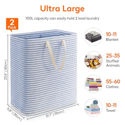 Lifewit 100L Large Laundry Baskets, Laundry Hampers Bags, 2 Pack, Blue - color: Blue, size: 100L