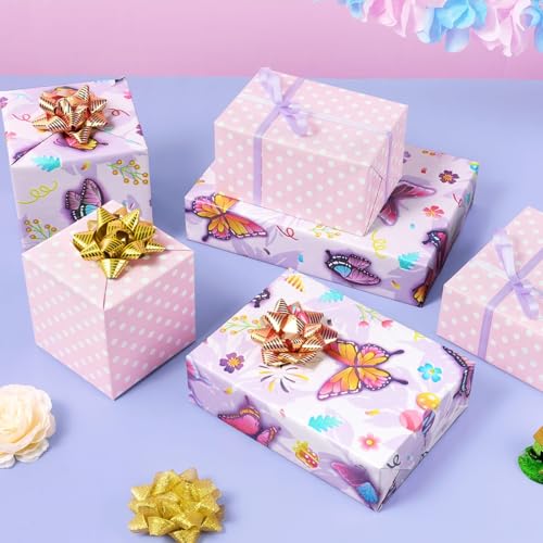 WERNNSAI Butterfly Wrapping Paper Girl, 33 ft Reversible Polka Dot Design - color: Butterfly