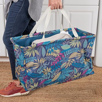 Household Essentials Rectangular Krush Container, All‑Purpose Utility Tote with Tropical Floral Pattern, Multicolor - color: Leaf