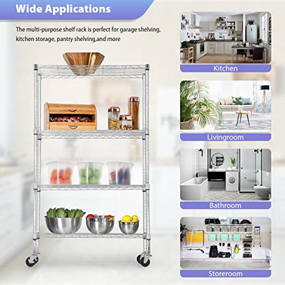 FDW | 4-Tier Wire Shelf with Wheels | 36" x 14" x 62" | Chrome - color: Chrome, size: 36×14×62