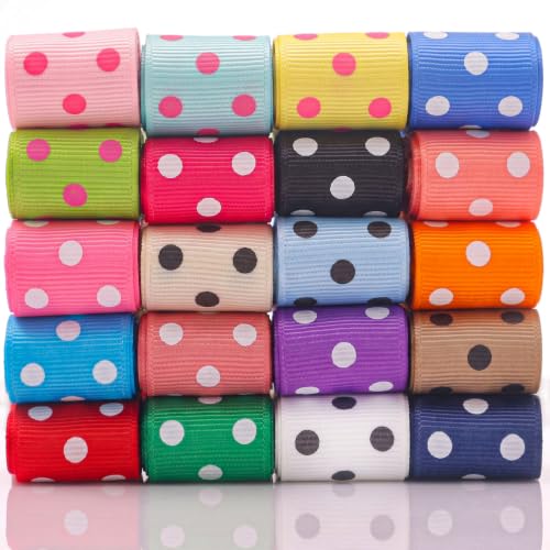 QingHan Polka Dot Grosgrain Ribbon: 7/8 inch 40 Yards (20colors x 2yards) - color: 7/8-Polka Dot