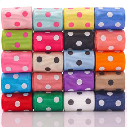 QingHan Polka Dot Grosgrain Ribbon: 7/8 inch 40 Yards (20colors x 2yards) - color: 7/8-Polka Dot