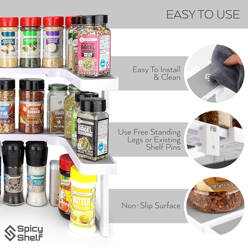 Spicy Shelf Deluxe - Expandable Spice Rack and Stackable Cabinet & Pantry Organizer (1 Set of 2 Shelves) - As seen on TV Deluxe (Spicy Shelf Organizer) - Pantry Organization - Pantry Spice Organizer