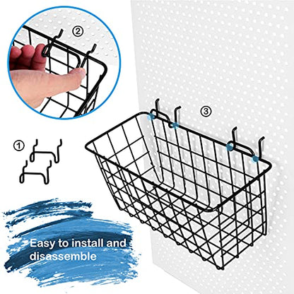 4 Pack Pegboard Baskets, Black Metal Shelves Hooks to 1/8" and 1/4" Hole Peg Boards, Peg Board Baskets Bins Set - Organize Tools Workbench Accessories Garage Storage Wall Mount Organizer Attachments - size: Medium, style: 4 Medium