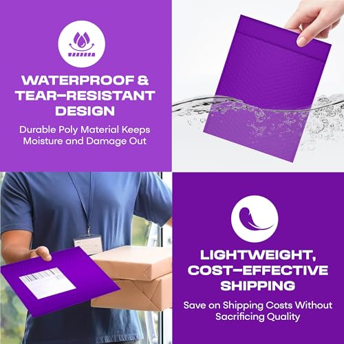 Purple Bubble Mailers 4x8, Self Seal Poly Padded Envelopes #000, 500 Pack - color: Purple, size: 4"x8" / 500 Pack