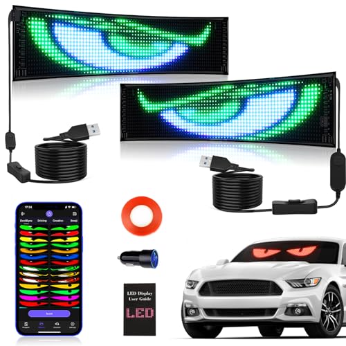 KJOY 2PCS Devil Eyes LED Light for Cars, 15''x4''Flexible Scrolling LED Display for Car Window,Bluetooth App Control,Dynamic Personalized Big Eye Lights for Car Windshield - size: 14.6"x3.6"-2PCS
