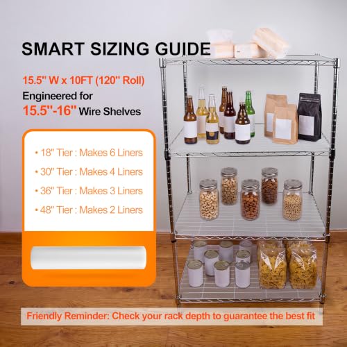 Pantry Shelf Liners for Wire Shelving: 15.5" W x 120" L Wire Shelf Liner - size: 15.5"W x 120"L