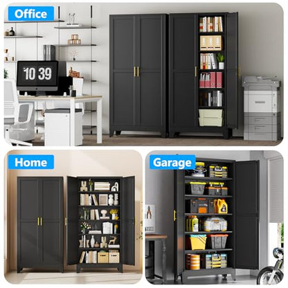 pozdeg 75" Black Widen Tall Steel Garage Storage Cabinet - color: Black, size: 17.99"D x 35.98"W x 75"H