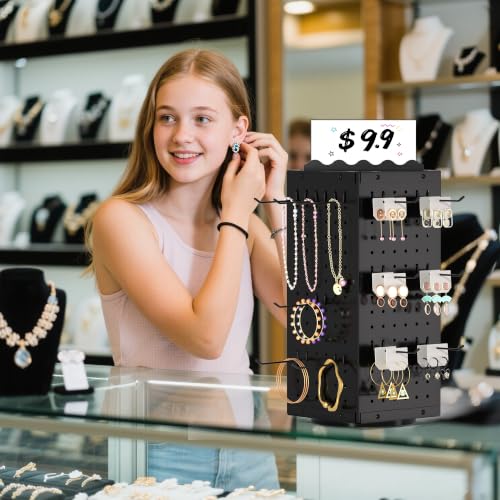 Urban Deco 360° Rotating Pegboard Display Stand - 24 Hooks, Signage, Black - color: Black