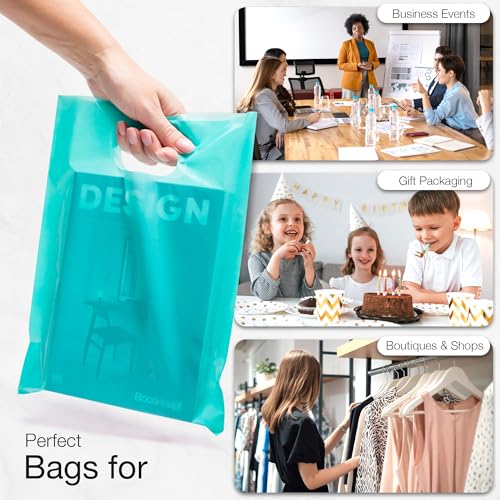 Choice Marts 100 Teal Plastic Bags With Handles 9x12 Merchandise Bags - color: Teal