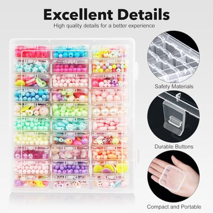 DILIBRA Bead Organizer Box, 93Pcs Small Bead Storage Containers Plastic Cases with Hinged Lid, Rectangle Clear Diamond Painting Storage Containers for Jewelry, DIY Crafts, Bracelet, Seeds, Nail - size: 3 Pack 90 Pcs