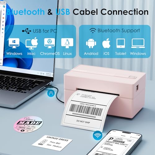 KNAON Bluetooth Thermal Shipping Label Printer 4x6 for Small Business, Pink - color: Pink