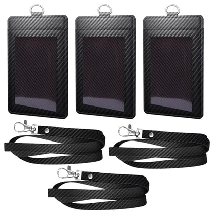 Carbon Fiber Work ID Card Holder with Lanyard,Black 3 Pcs - color: Black（3 Pieces）
