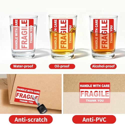 Fragile Stickers for Shipping, 2 x 3 Inch Red Handle with Care Labels, 2Rolls/ 1000 Labels Waterproof Packing Stickers for Moving Boxes, Luggage, and Parcels - color: 2roll/1000labels