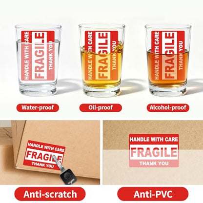 Fragile Stickers for Shipping, 2 x 3 Inch Red Handle with Care Labels, 2Rolls/ 1000 Labels Waterproof Packing Stickers for Moving Boxes, Luggage, and Parcels - color: 2roll/1000labels