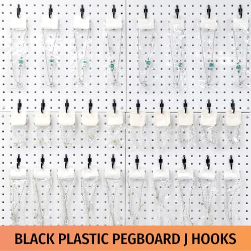 HUHOLE 100PC Black Plastic Pegboard J Hooks for 1/4" Board - color: Black