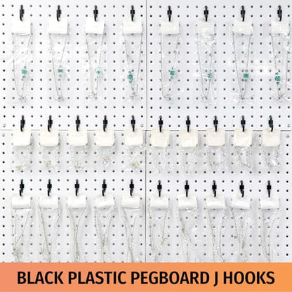 HUHOLE 100PC Black Plastic Pegboard J Hooks for 1/4" Board - color: Black