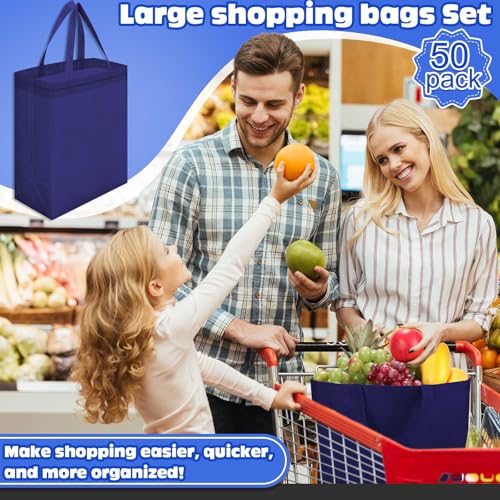 Windyun 50 Pcs Reusable Tote Bag Bulk 8 x 4 x 10 Inch, Navy Blue - color: Navy Blue