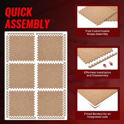 SUPERJARE 0.79'' Extra-Thick 6 Pcs 24 Sq Ft Exercise Equipment Mats - color: Wood, size: 6 Tiles (24 Sq Ft)