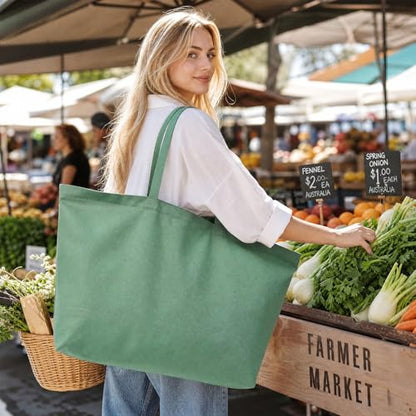 Large Canvas Tote Bag Reusable Extra Big Grocery Bags - color: Mint Green With Zipper