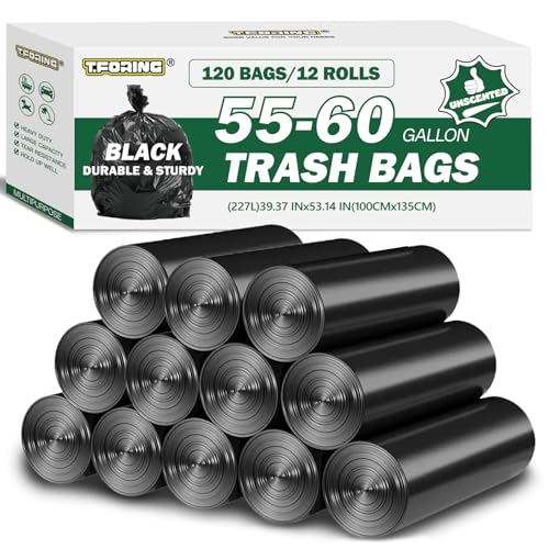 55-60 Gallon Trash Bags Unscented, 40'' x 53'', Black, 120 Count - color: 55-60 Gallon | 120 Count, size: 120 Count(pack of 1)