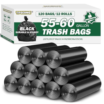 55-60 Gallon Trash Bags Unscented, 40'' x 53'', Black, 120 Count - color: 55-60 Gallon | 120 Count, size: 120 Count(pack of 1)