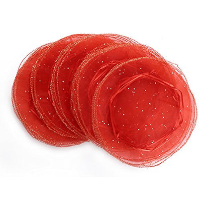 100pcs Round Organza Bags Red, 9.8 Inch Jewelry Candy Pouch Drawstring Christmas Wedding Party Favor Gift Packaging Bags - color: Red