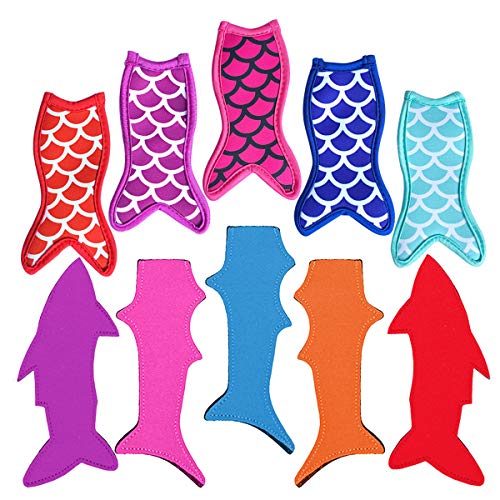 Popsicle Holders Freezer Ice Pop Sleeves 10 Packs Reusable Neoprene Popsicle Covers - color: Shark and Rectangle