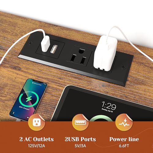 EnHomee Dresser for Bedroom with LED Lights & Charging Station - color: Rustic Brown