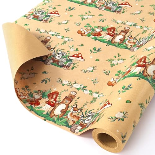 WERNNSAI Baby Shower Kraft Wrapping Paper - 33 ft Baby Shower Wrap Paper - color: Baby Animal-Garden