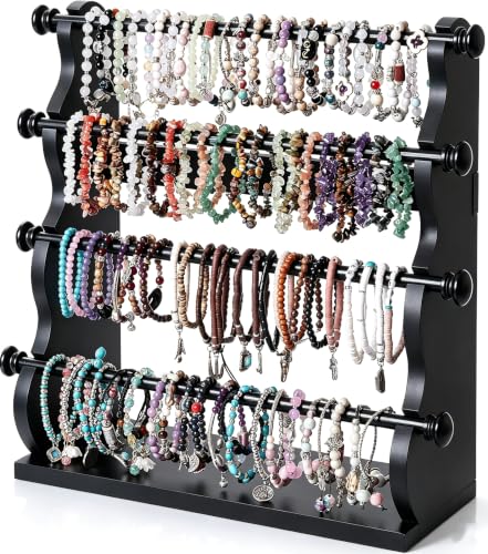 4 Tier Wooden Black Bracelet Holder, Bangle Watch Necklace Display Storage - style: 4 Tier Standing-Black