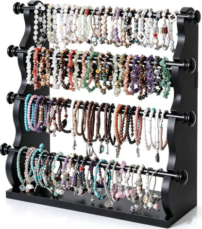 4 Tier Wooden Black Bracelet Holder, Bangle Watch Necklace Display Storage - style: 4 Tier Standing-Black