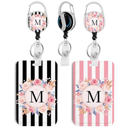 2 Pack A-Z Letter ID Badge Holder with Clip Badge Reels - color: 2pack-m